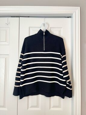Zara Striped Quarter Zip Sweater